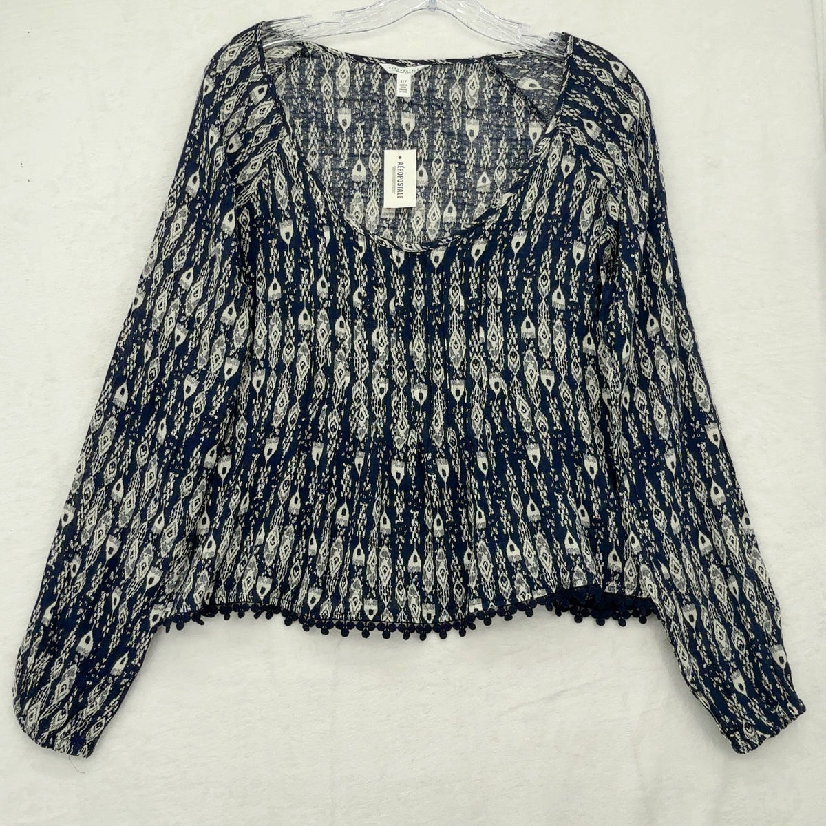 Aeropostale Blouse Small Womens Navy Boho Top Lightweight Long Sleeve New NWT