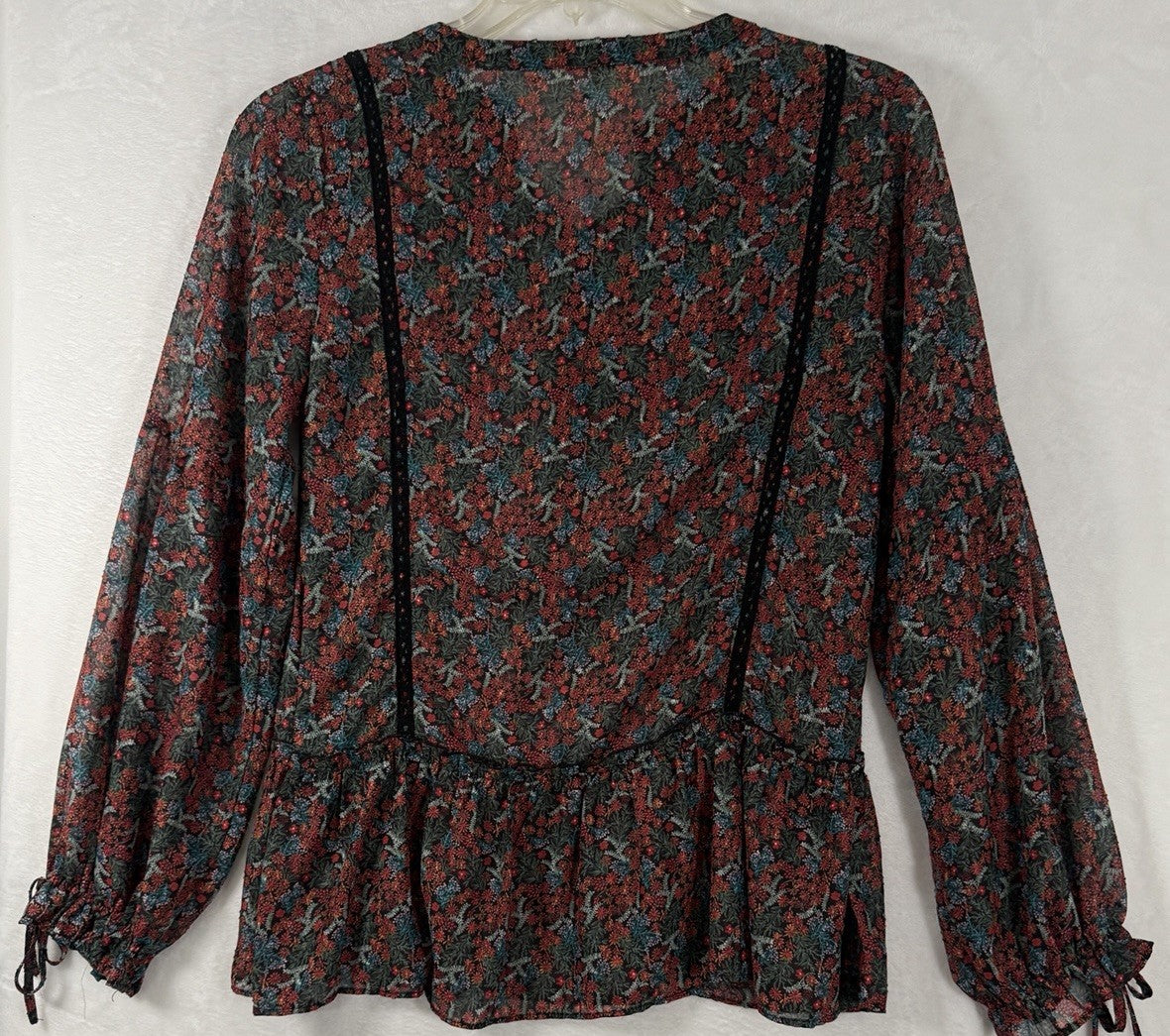 Matilda Jane Top Medium Carol Boho Long Sleeve Floral Sheer Peasant Blouse Women