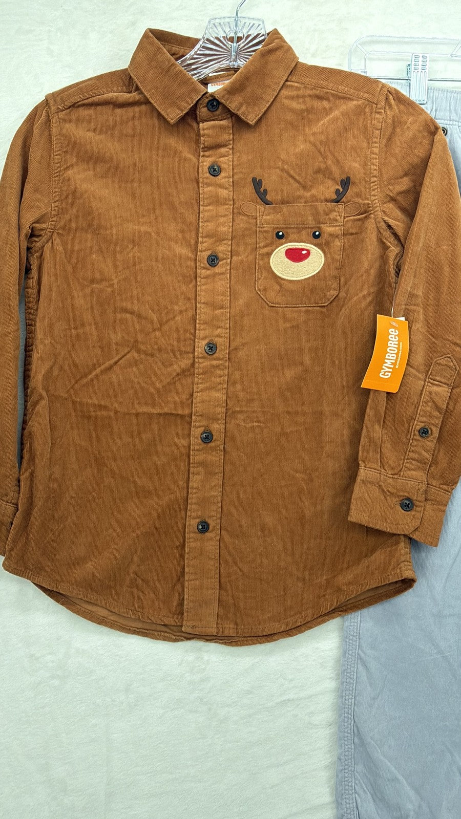 Gymboree Boys 8 Corduroy Reindeer Shirt Gray Cargo Jogger Pants Christmas New