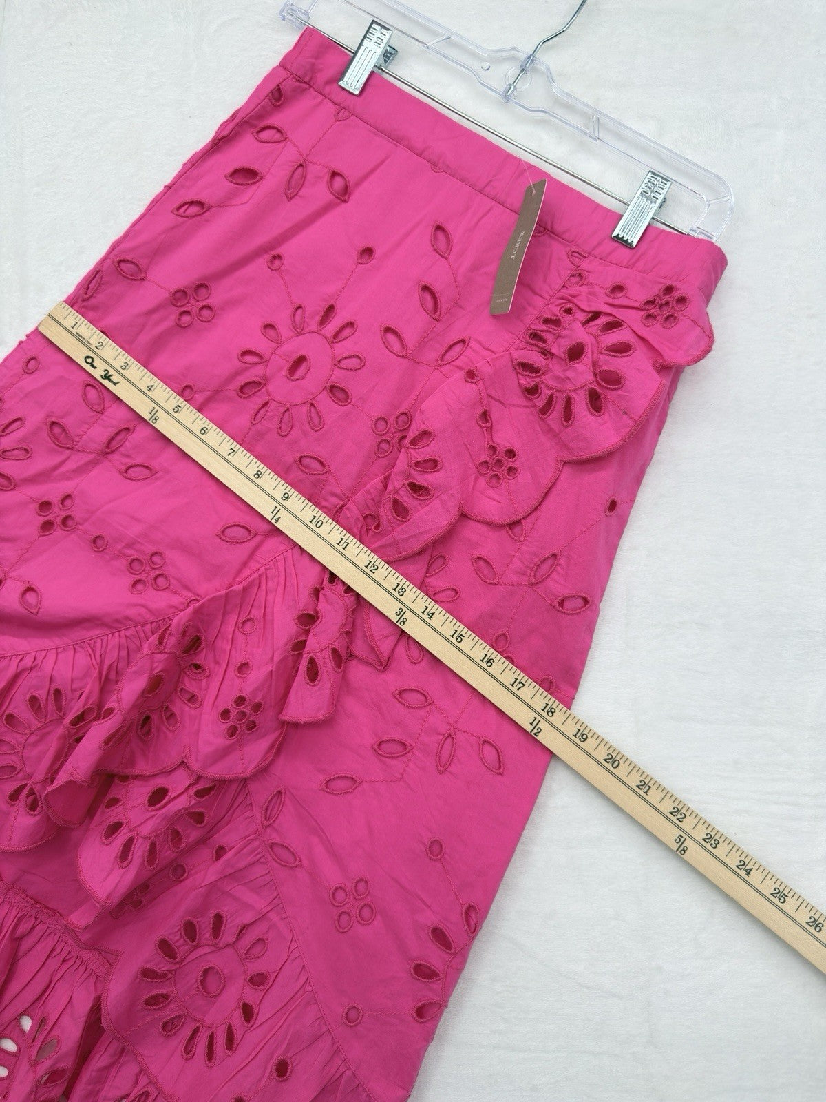 J Crew XS Midi Skirt Bright Pink Wrap 100% Cotton Ruffle Front Eyelet Womens New
