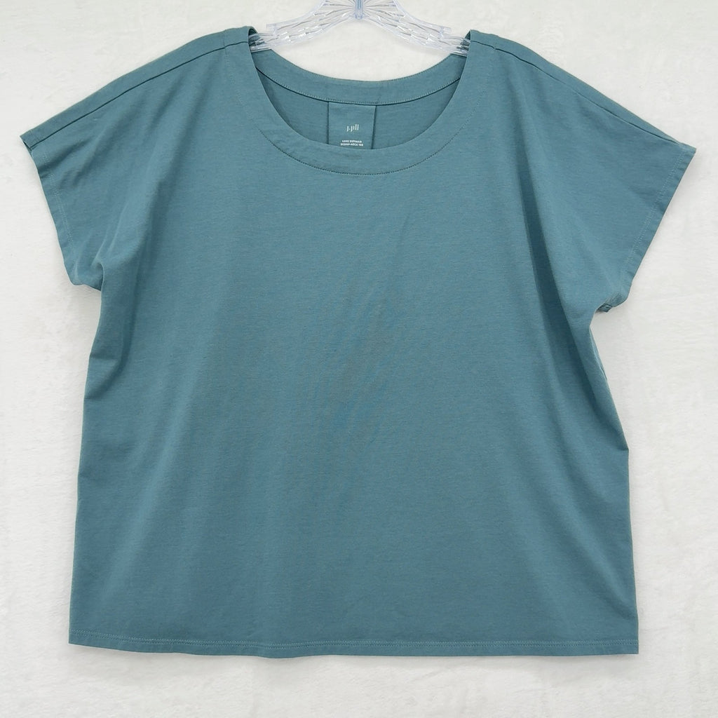 J Jill Top Luxe Supima Scoop Neck Tee Large Petite Womens Blue Short Sleeve