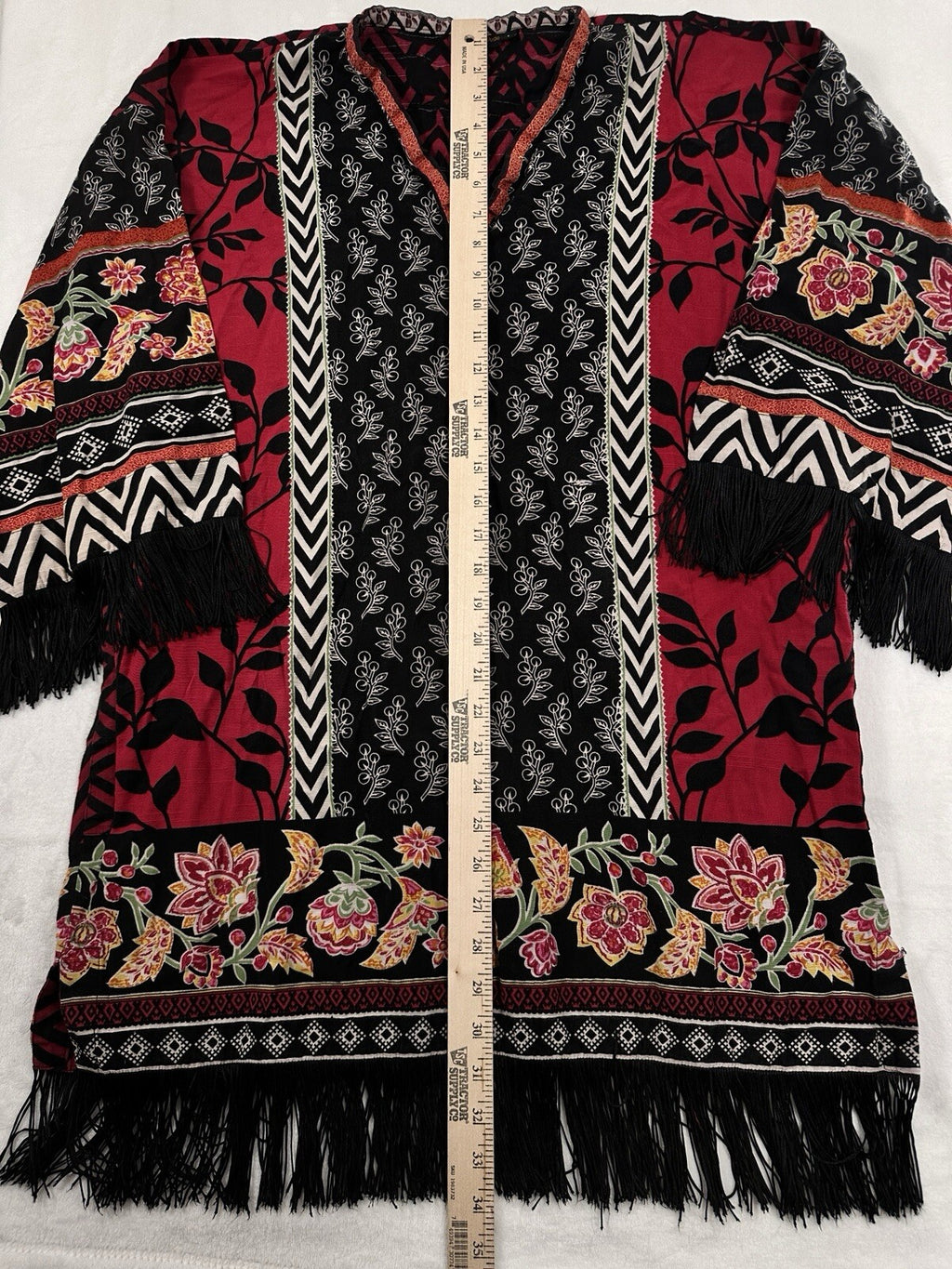 Alkaram Studio Tunic Top Large Fringe Boho Pakistani Womens Red Black