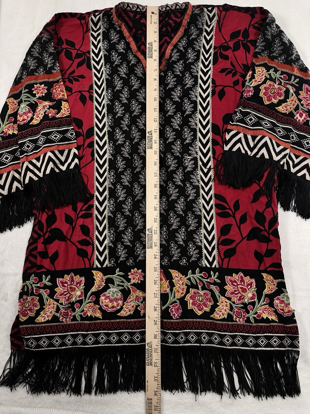 Alkaram Studio Tunic Top Large Fringe Boho Pakistani Womens Red Black