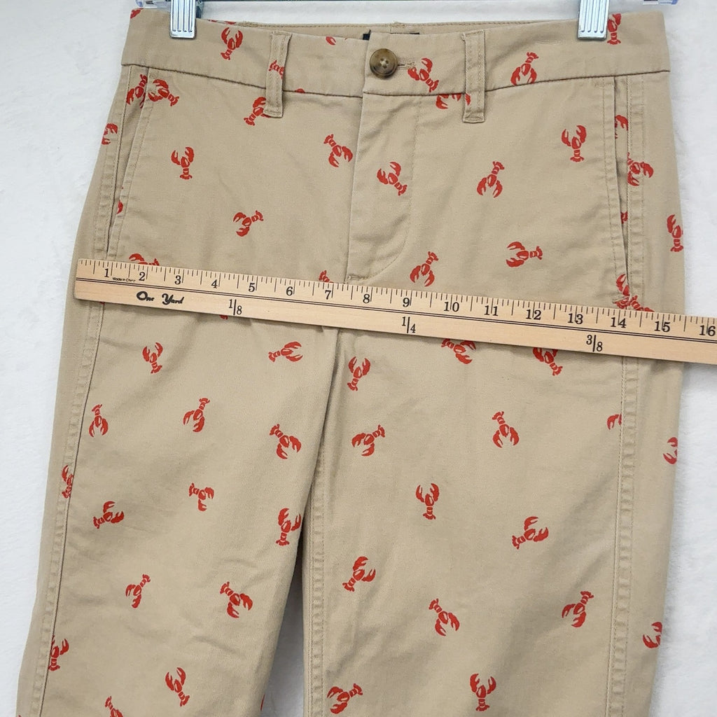 J Crew High Rise Girlfriend Chinos Pants 0P Womens Khaki Lobster Print 0 Petite