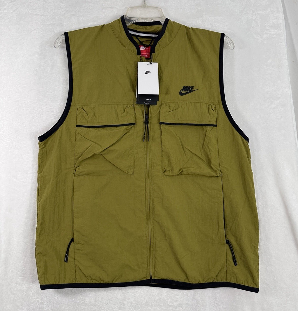 New Nike Vest Mens Medium Green Tech Woven Utility Nylon FZ0748-307 Full Zip