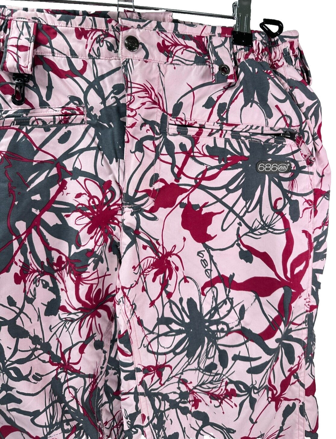 686 Snowboard Pants Girls Large Pink Floral Print Insulated Snowpants