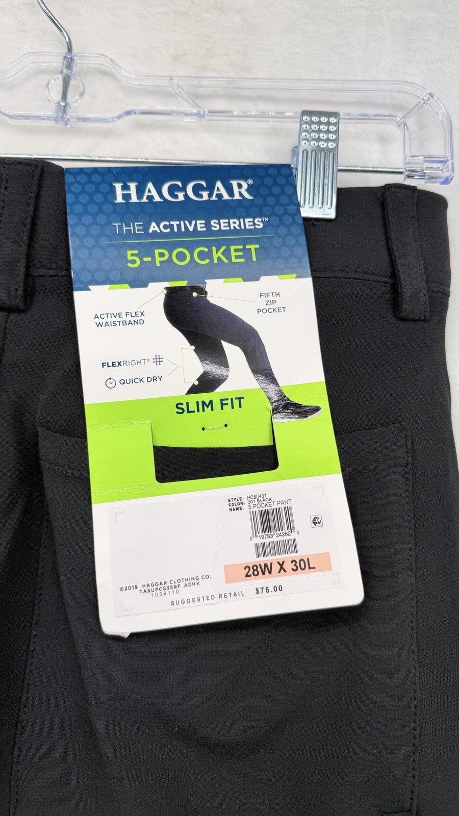 Haggar Active Series Pants 28x30 Men’s Black 5 Pocket Slim Fit New