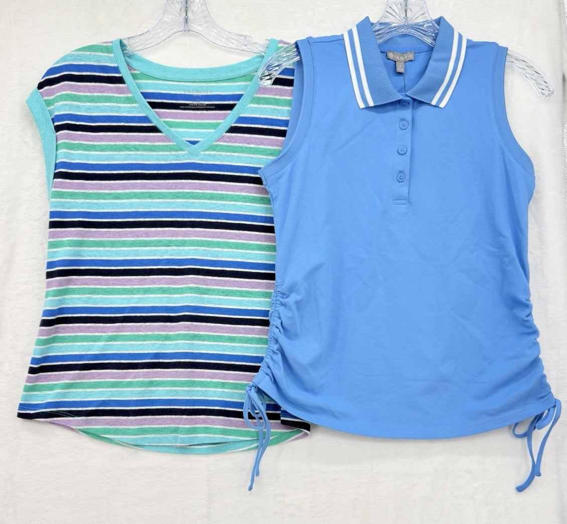 Talbots Tops XS Petite P Linen Tee Sleeveless Polo Blue Striped Lot Womens