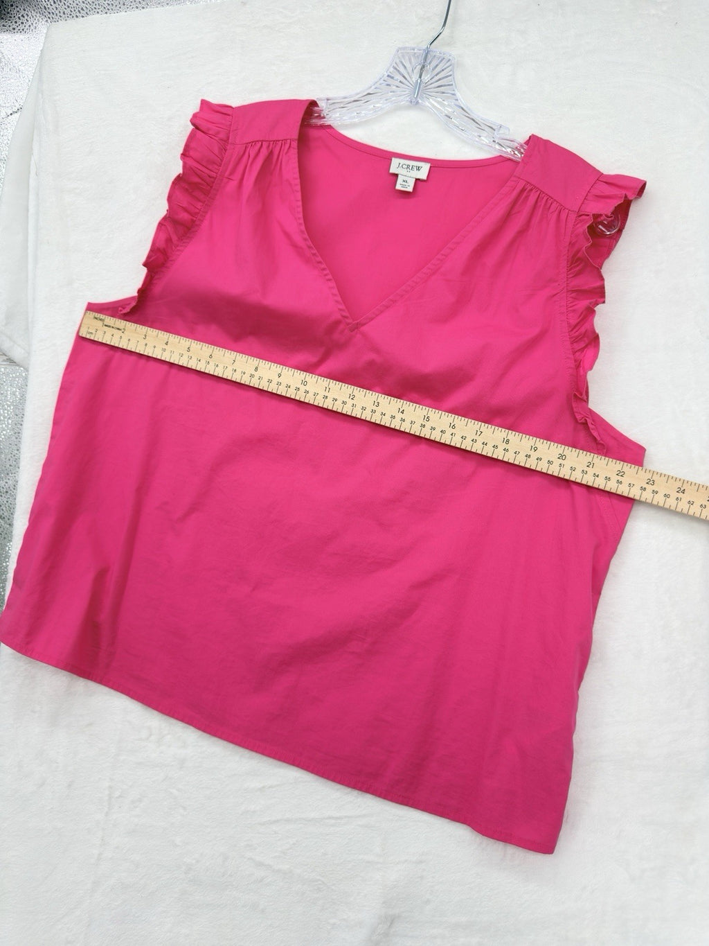 J Crew Sleeveless Top XL Bright Pink Cotton Ruffle Sleeve Womens