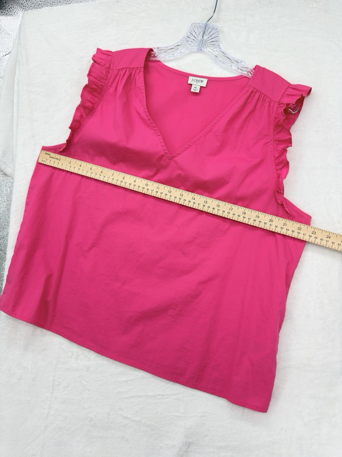 J Crew Sleeveless Top XL Bright Pink Cotton Ruffle Sleeve Womens