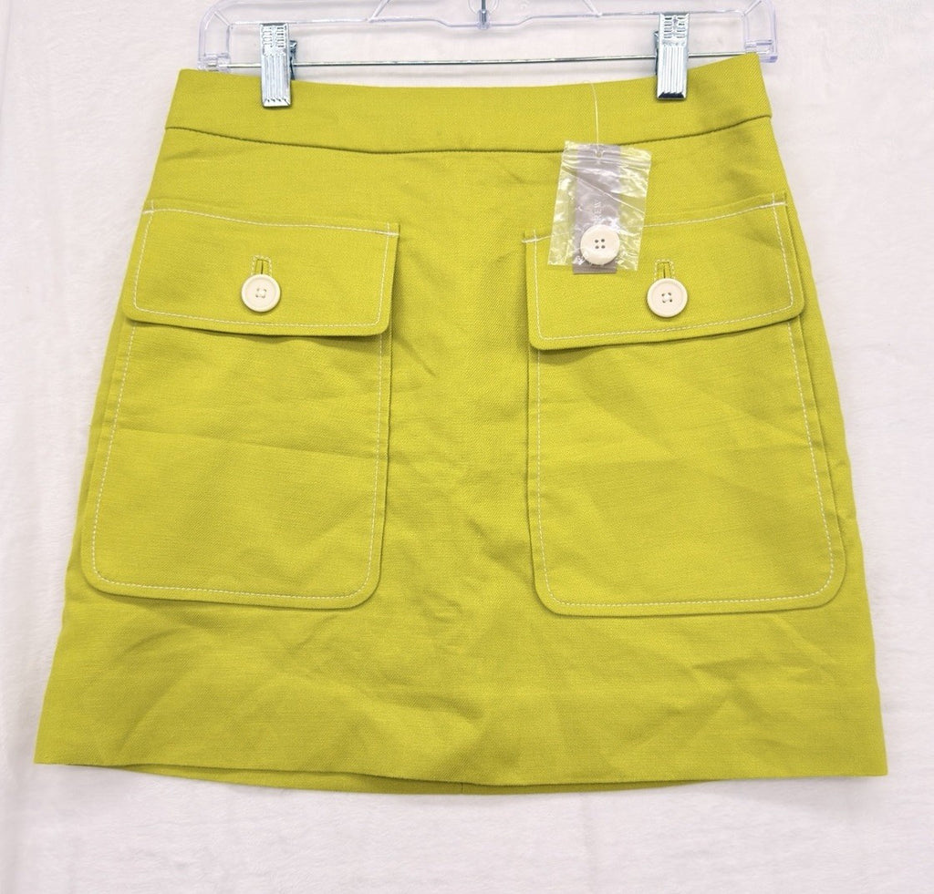 J Crew Mini Skirt 0 Stretch Linen Patch Pockets Yellow A Line Womens New NWT