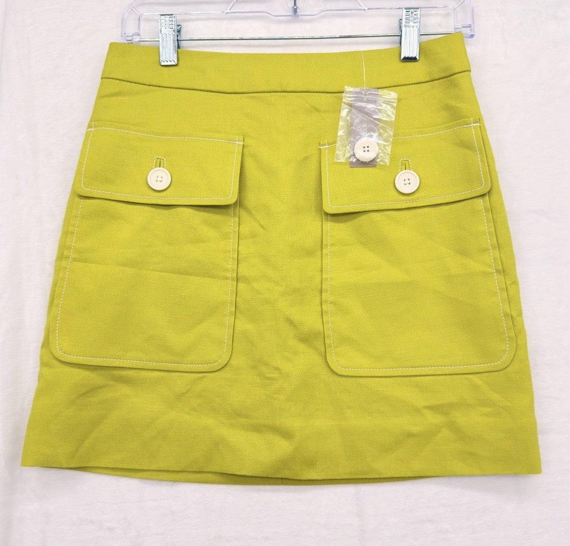 J Crew Mini Skirt 0 Stretch Linen Patch Pockets Yellow A Line Womens New NWT