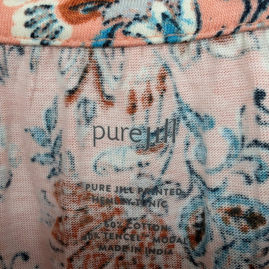 Pure J Jill Printed Henley Tunic Small Womens Pink Floral Long Sleeve Knit