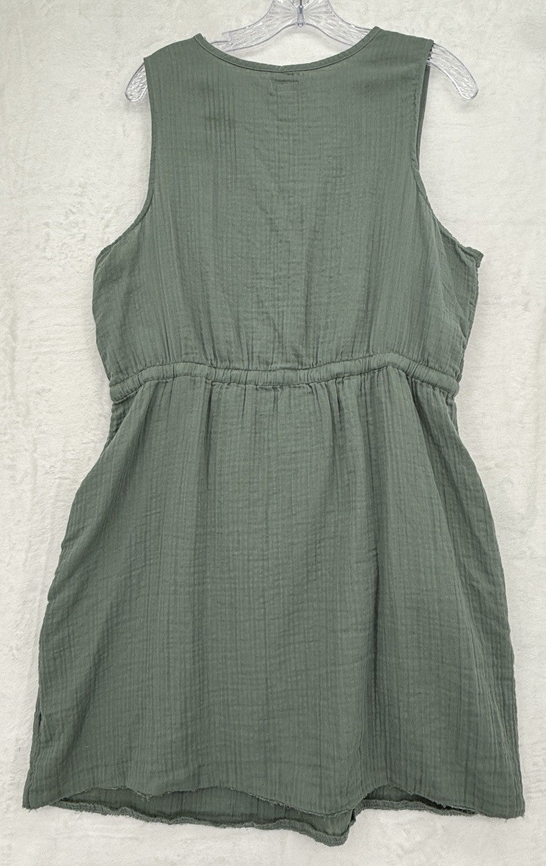 LL Bean Cloud Gauze Cotton Dress Medium Sage Green Sleeveless Pockets Womens