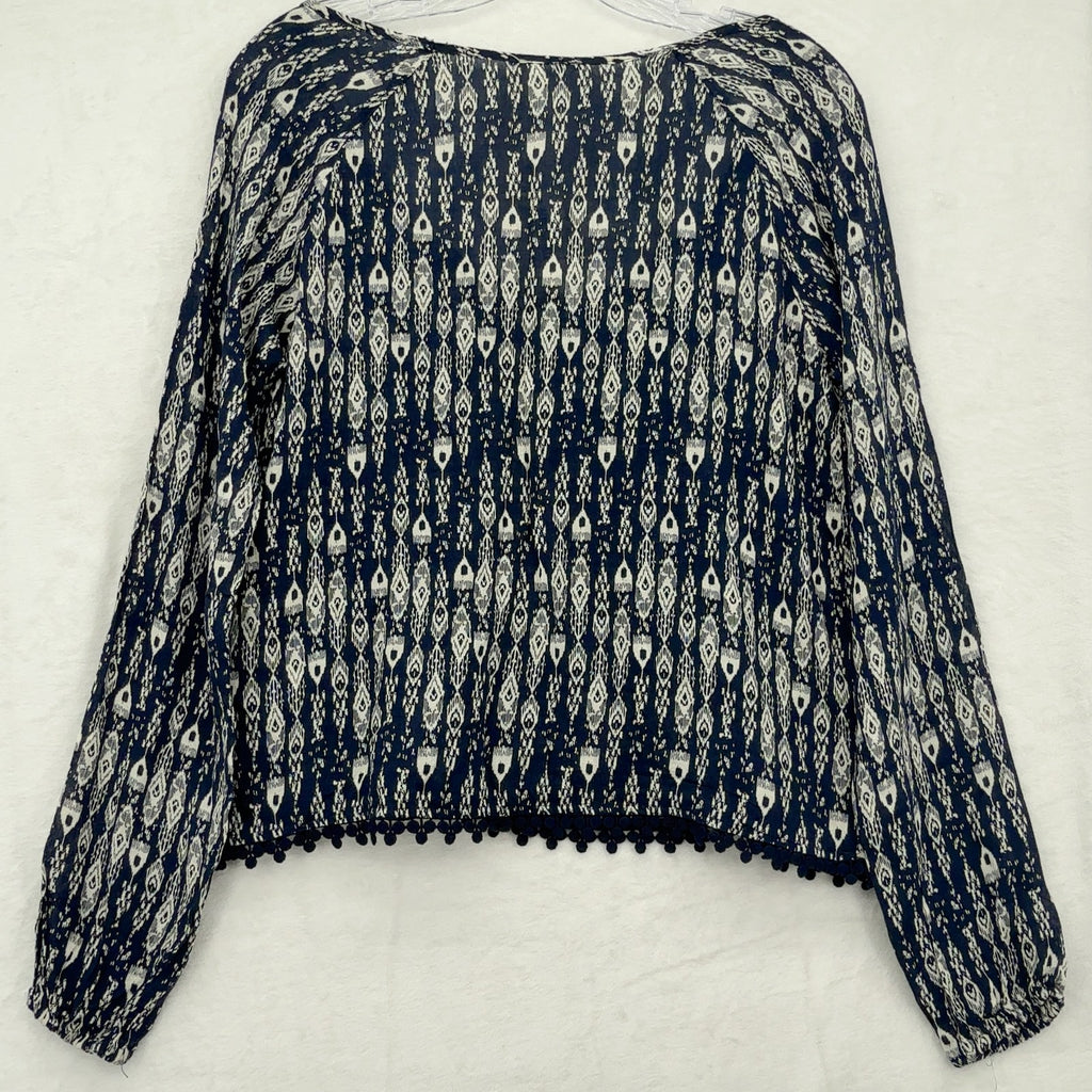 Aeropostale Blouse Small Womens Navy Boho Top Lightweight Long Sleeve New NWT