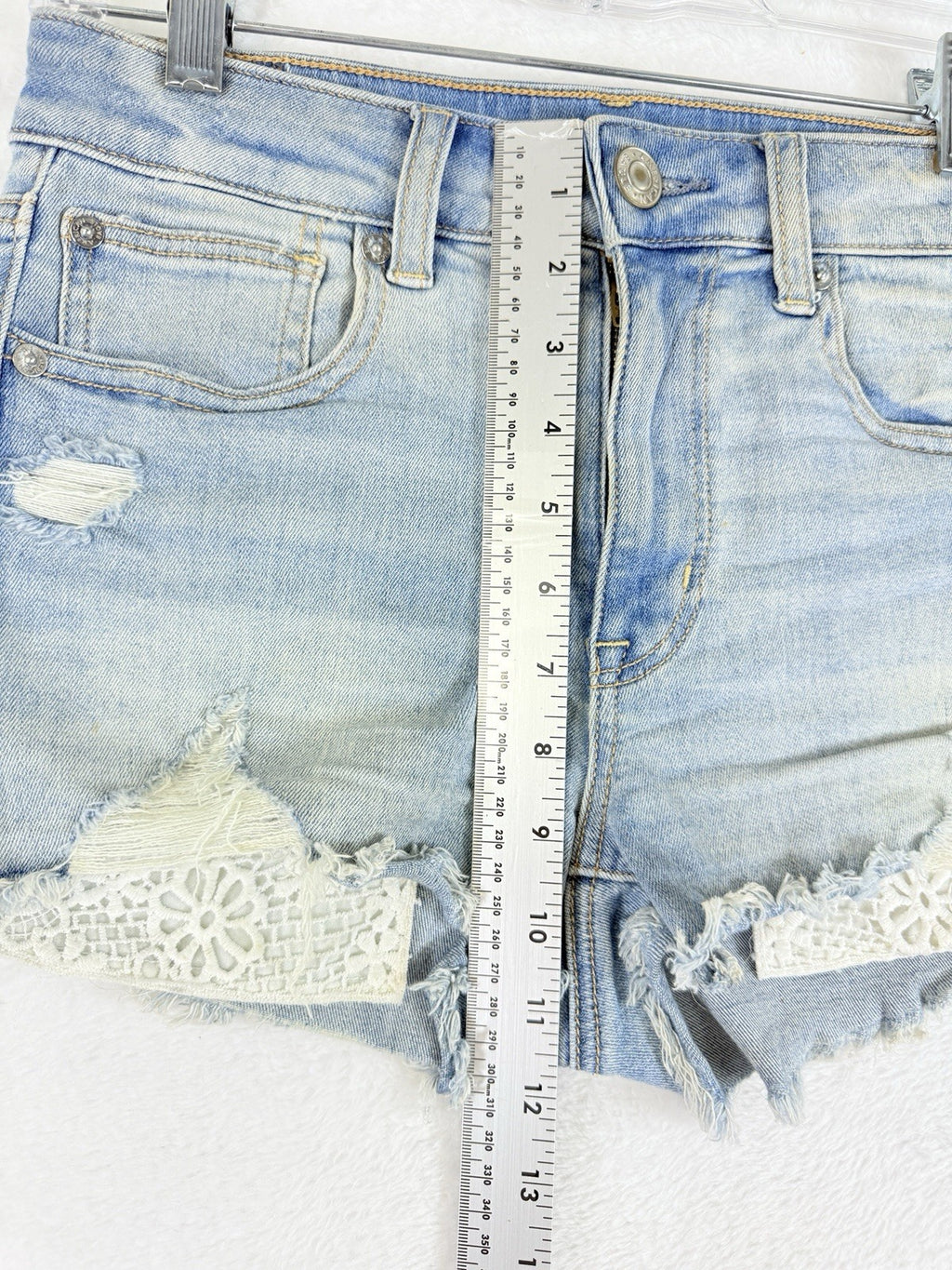 American Eagle High Rise Shortie 6 Shorts Womens Light Blue Denim Short