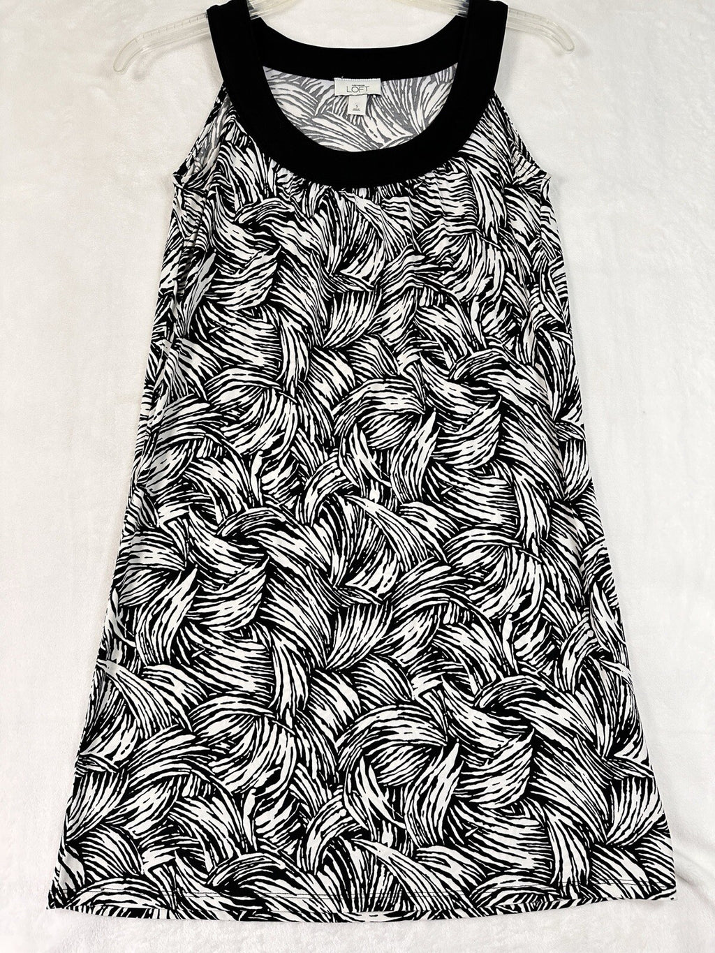 Ann Taylor LOFT Dress Small Sleeveless Black White Palm Tree Print A Line