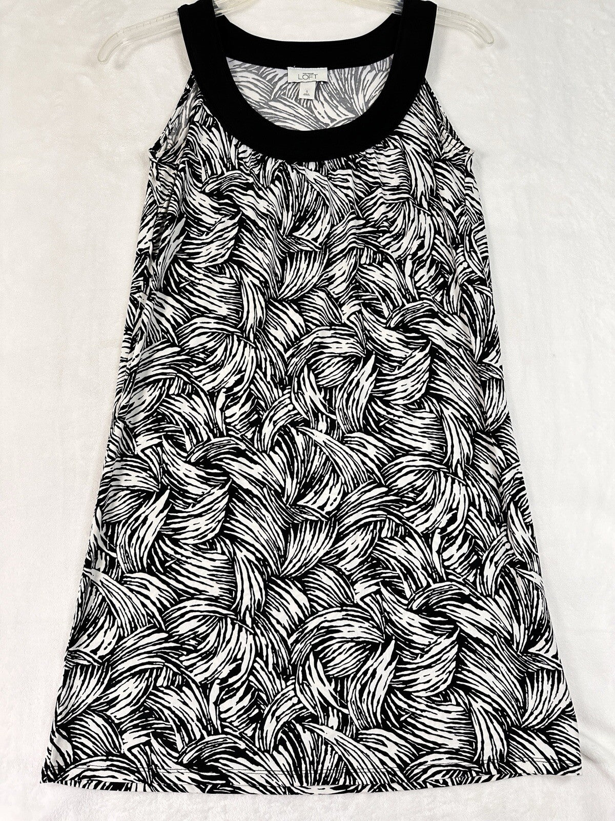 Ann Taylor LOFT Dress Small Sleeveless Black White Palm Tree Print A Line