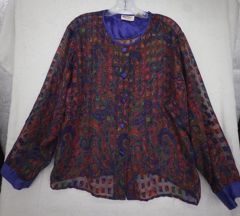 Vintage Victoria's Secret Gold Label Large Purple Paisley Sheer Top 80s Pajama