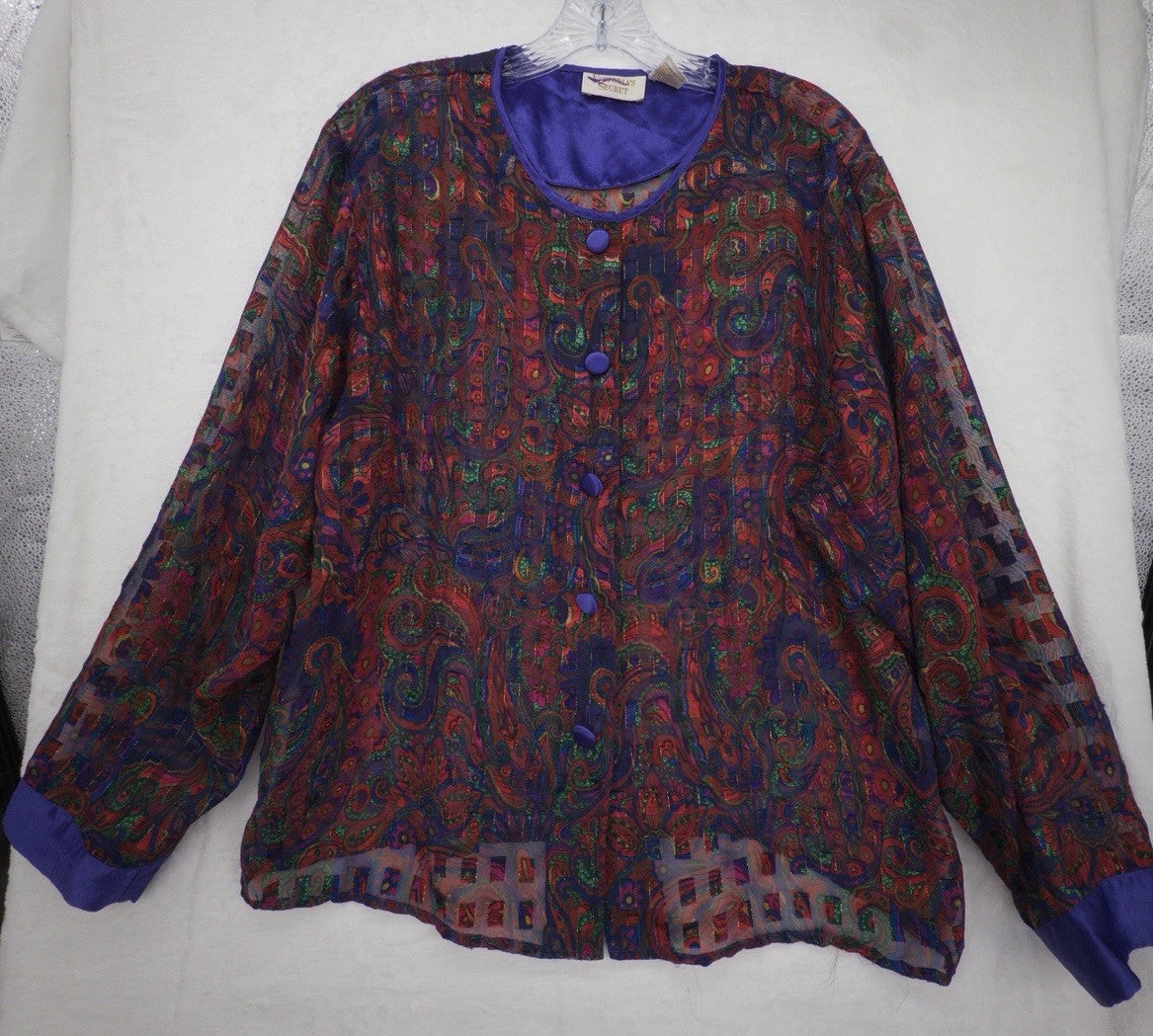 Vintage Victoria's Secret Gold Label Large Purple Paisley Sheer Top 80s Pajama