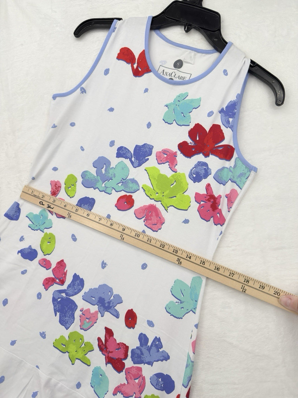 Ana Claire Dress Small Sleeveless Flounce Knit Pink Blue White Floral Women