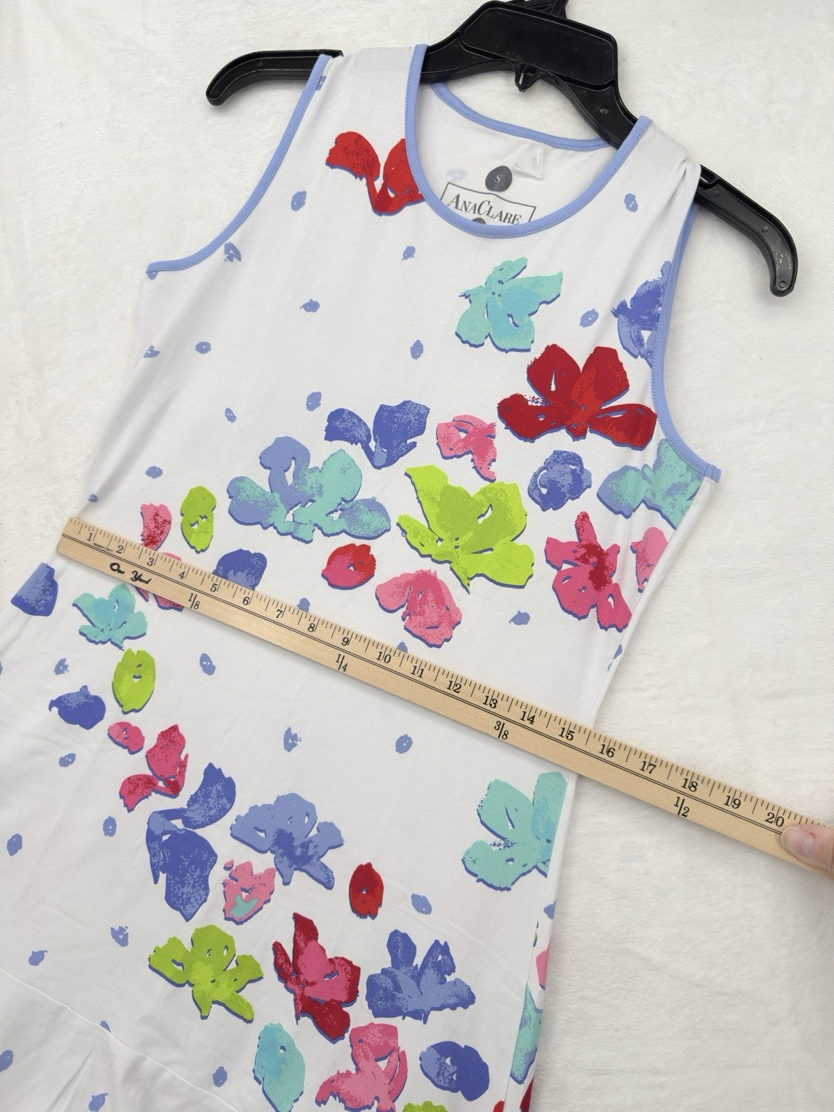 Ana Claire Dress Small Sleeveless Flounce Knit Pink Blue White Floral Women