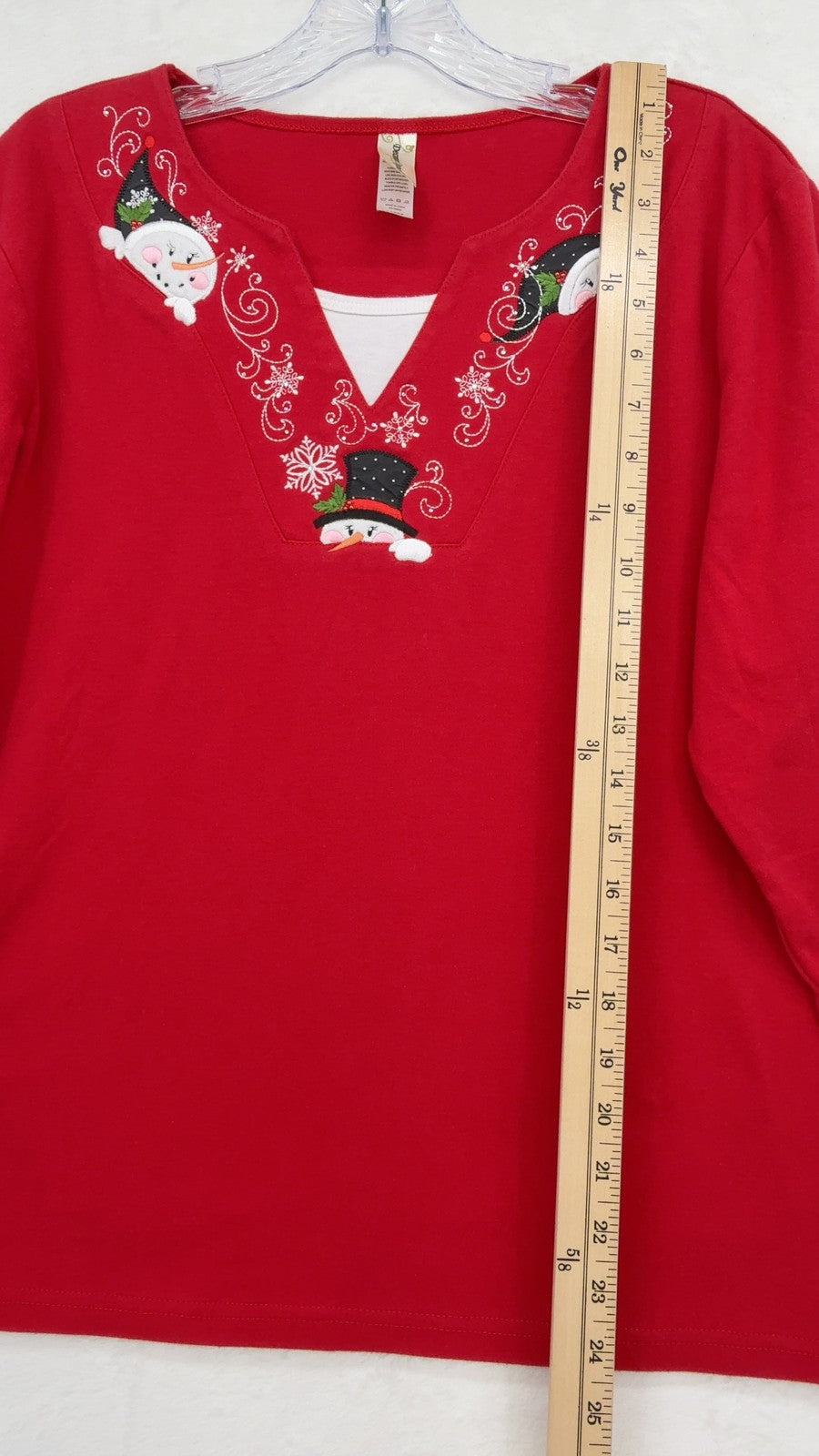 Decorated Originals Christmas Top Large Womens Red Snowman Embellished Teacher