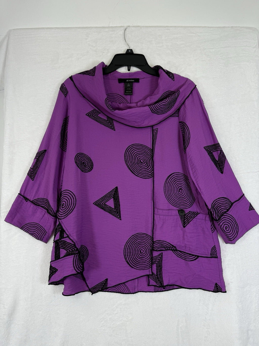 Ali Miles Small Tops With Collar Purple Boho Artsy Womens Tunic Embroidered