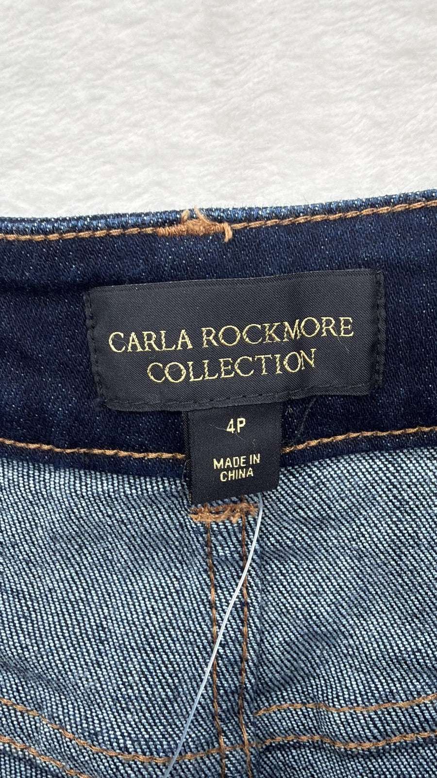 Carla Rockmore Collection Barrel Leg Jeans 4 Petite 4P Dark Blue Denim