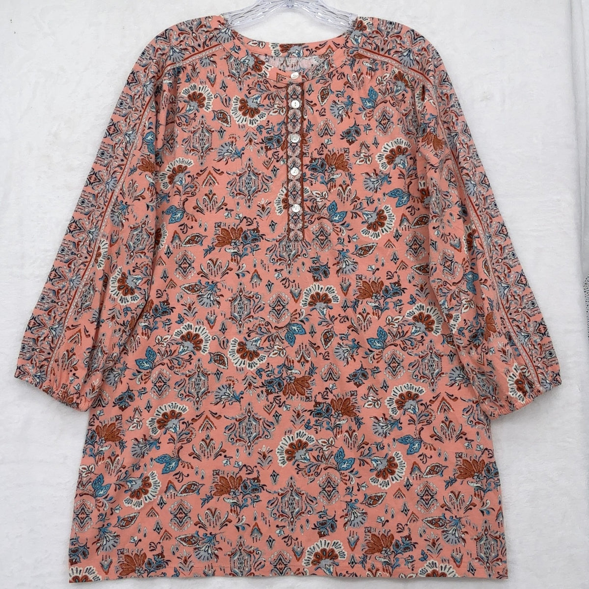 Pure J Jill Printed Henley Tunic Small Womens Pink Floral Long Sleeve Knit