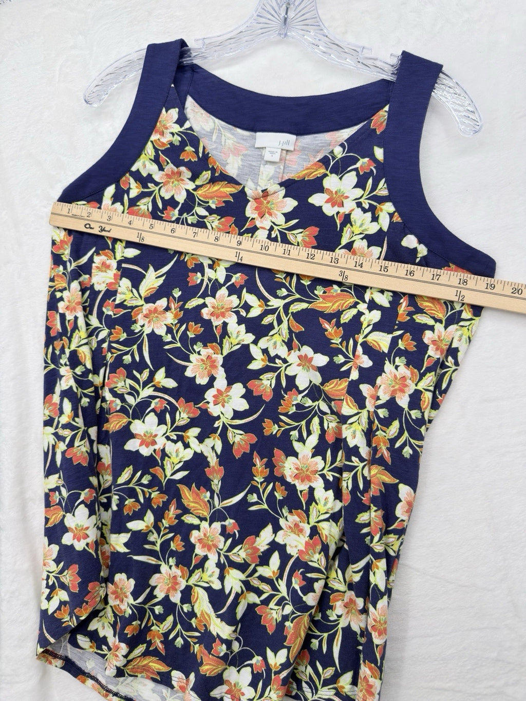 J Jill Top Small Knit Blue Floral Sleeveless V Neck Cotton Modal Stretch Womens