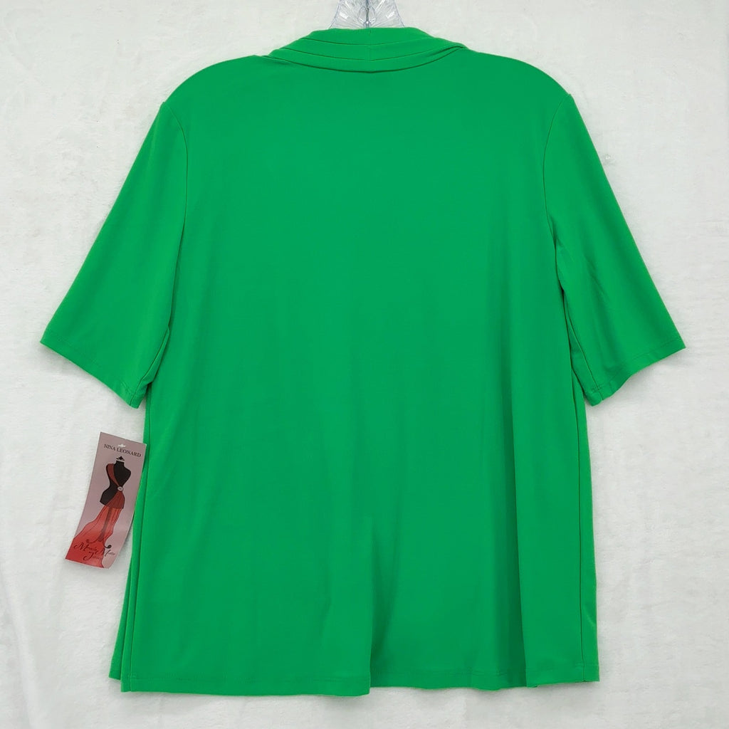 Nina Leonard Miracle Matte Jersey Cardigan Small Womens Green Short Sleeve New