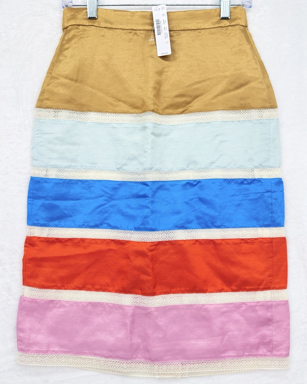 J Crew Crochet Ribbon Skirt 0 Linen Colorblock Pencil A Line Womens New NWT