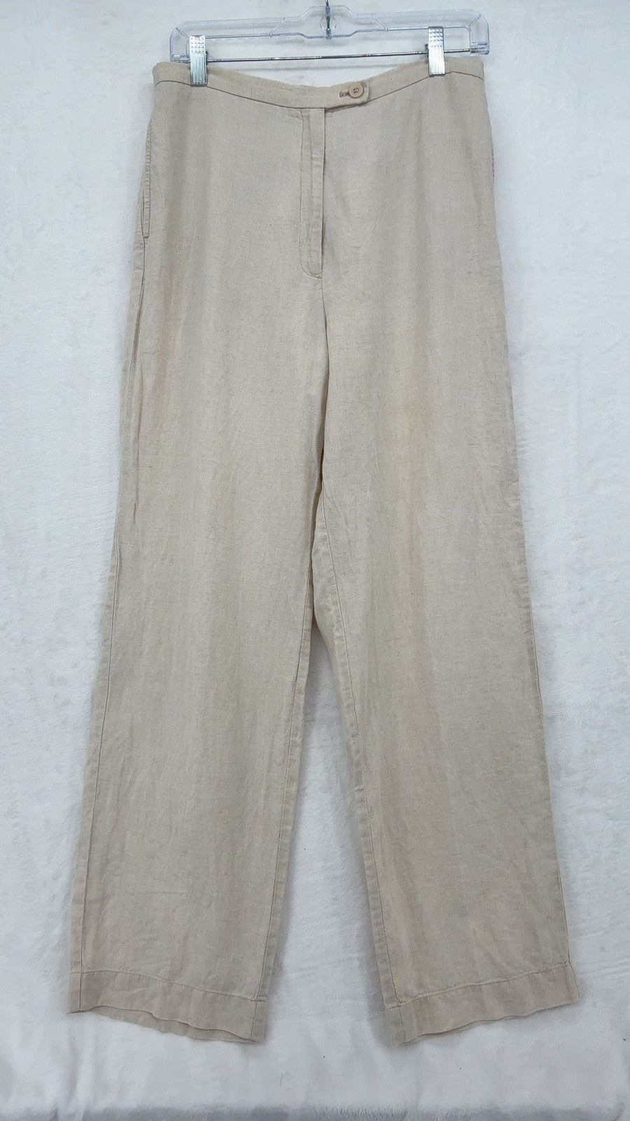 Eddie Bauer 100% Linen Pants 12 Womens Beige Tan Straight Leg