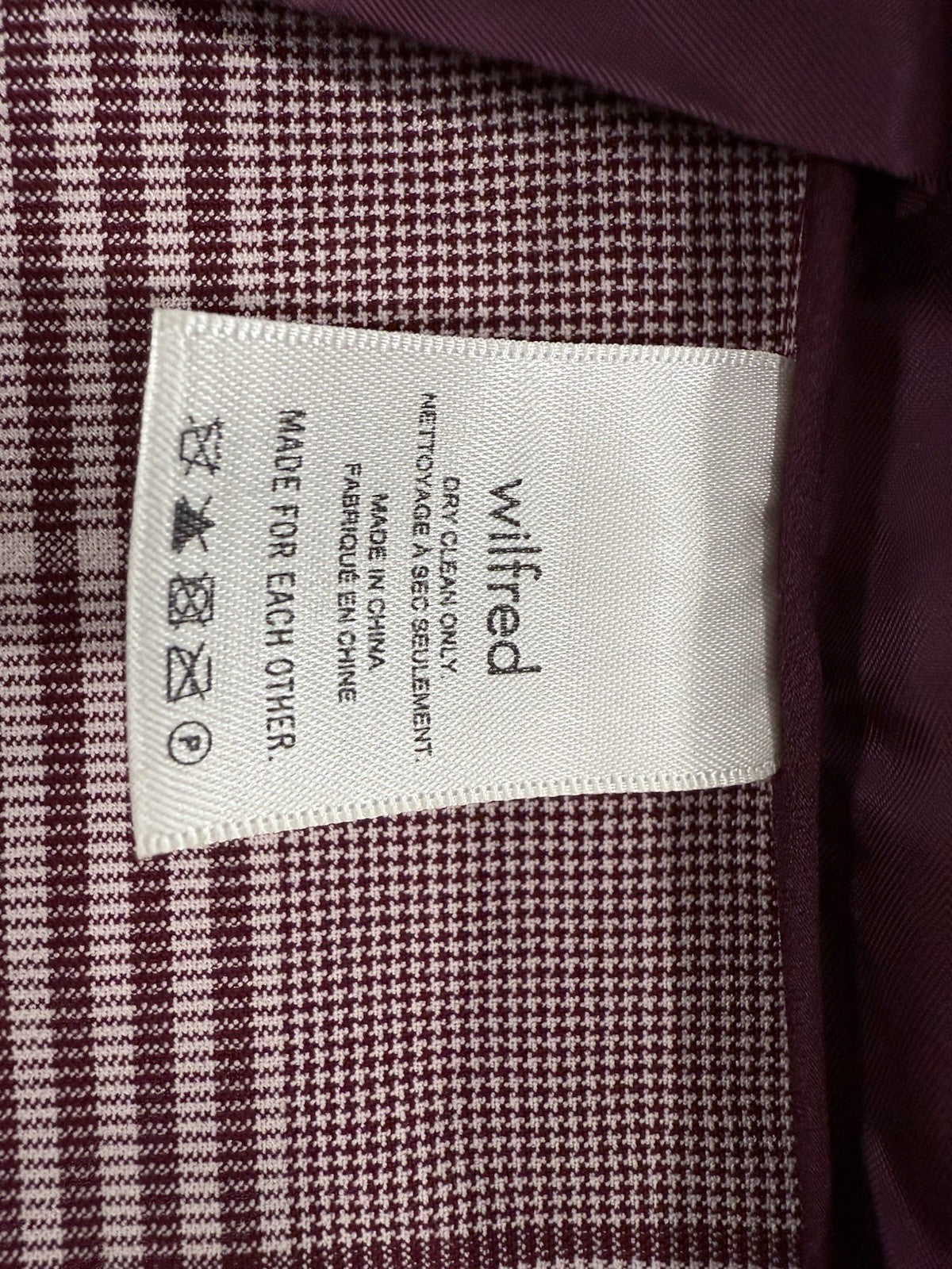 Aritzia Wilfred Blazer 6 Margaux Glen Plaid Jacket Gray Burgundy Double Breasted