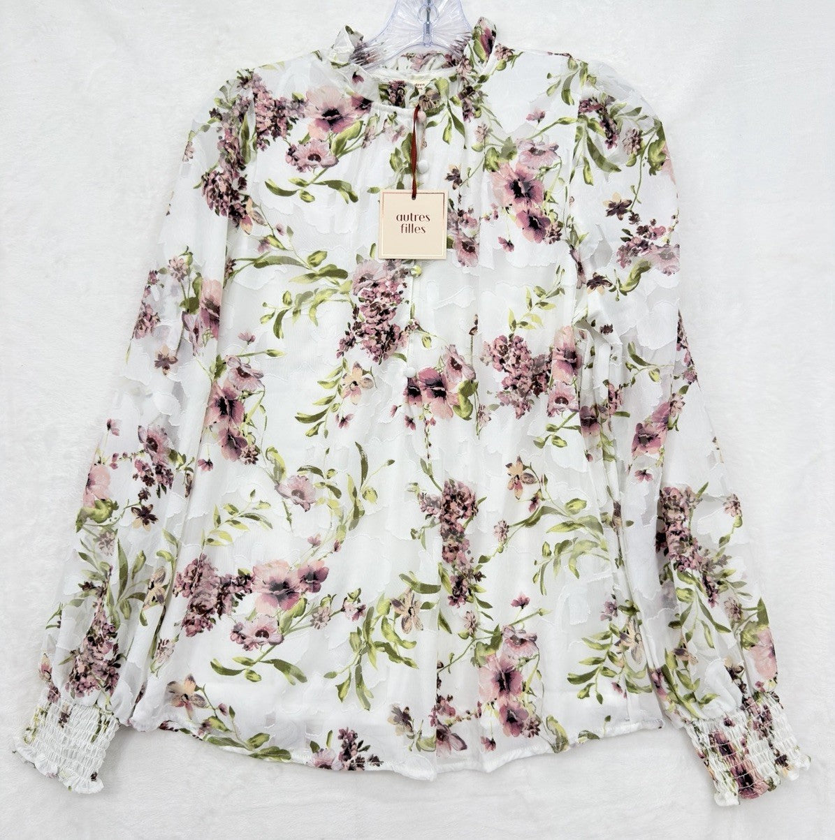 Autres Filles Top Small White Roses Long Sleeve Blouse Cottagecore Fairycore New