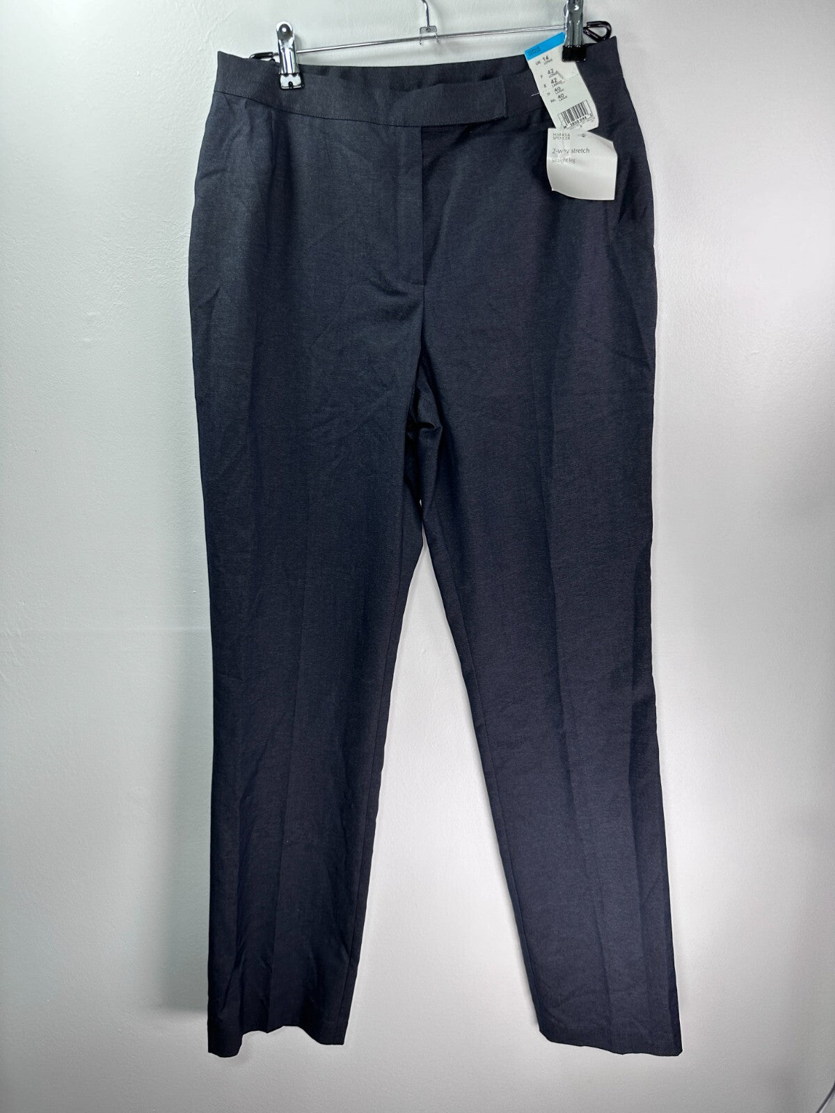 NWT Marks and Spencer Pants Gray Straight Leg Stretch UK 14 US 10 Long Womens