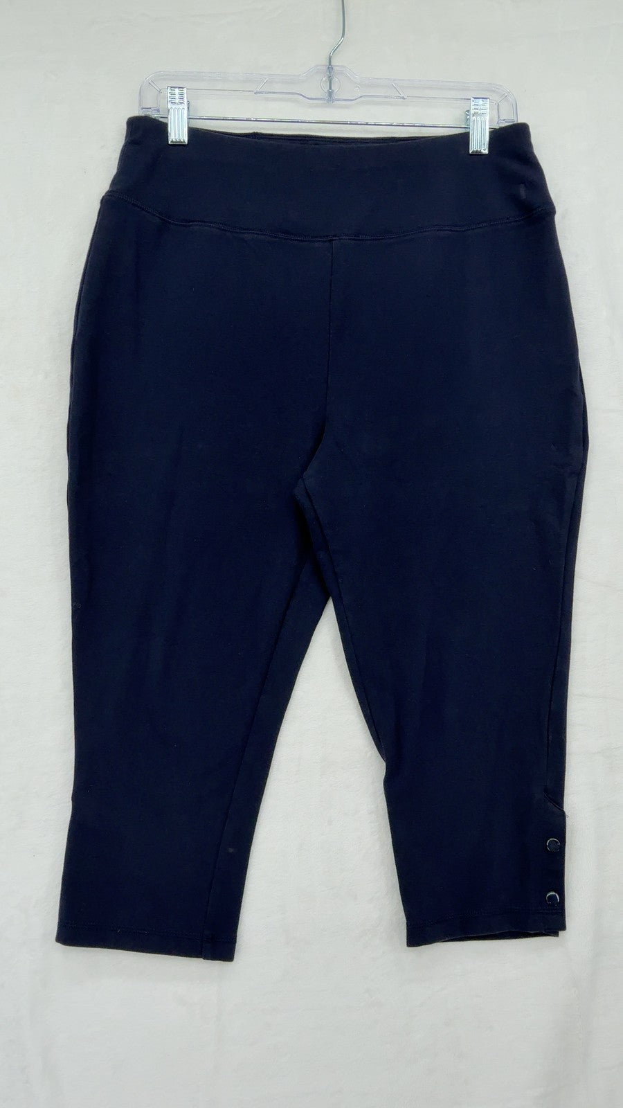 T by Talbots Leggings Capri Pants Large Petite Womens Navy Blue Snap Hem Knit