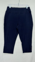 T by Talbots Leggings Capri Pants Large Petite Womens Navy Blue Snap Hem Knit
