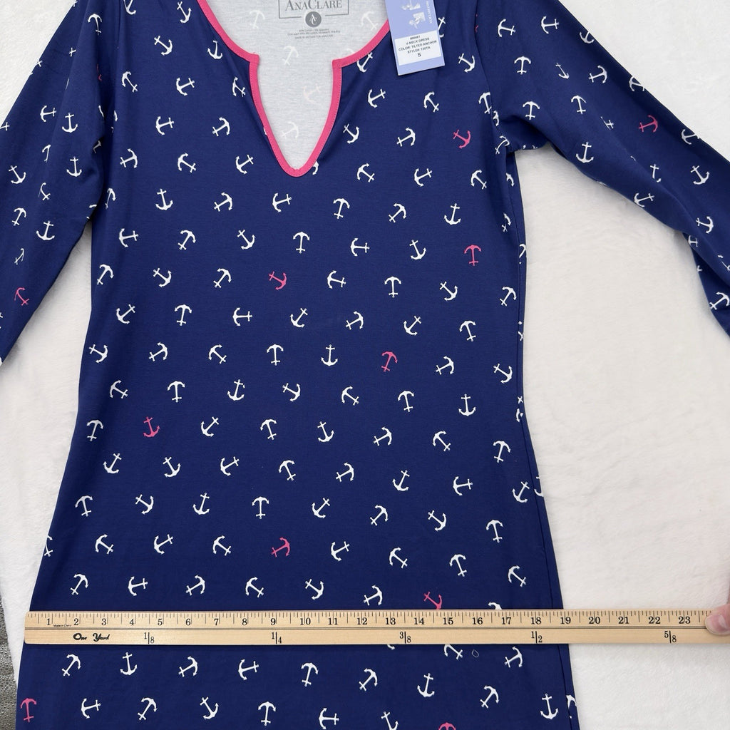 Ana Claire Dress Small Knit Navy Blue Nautical Anchor Clare Women New NWT