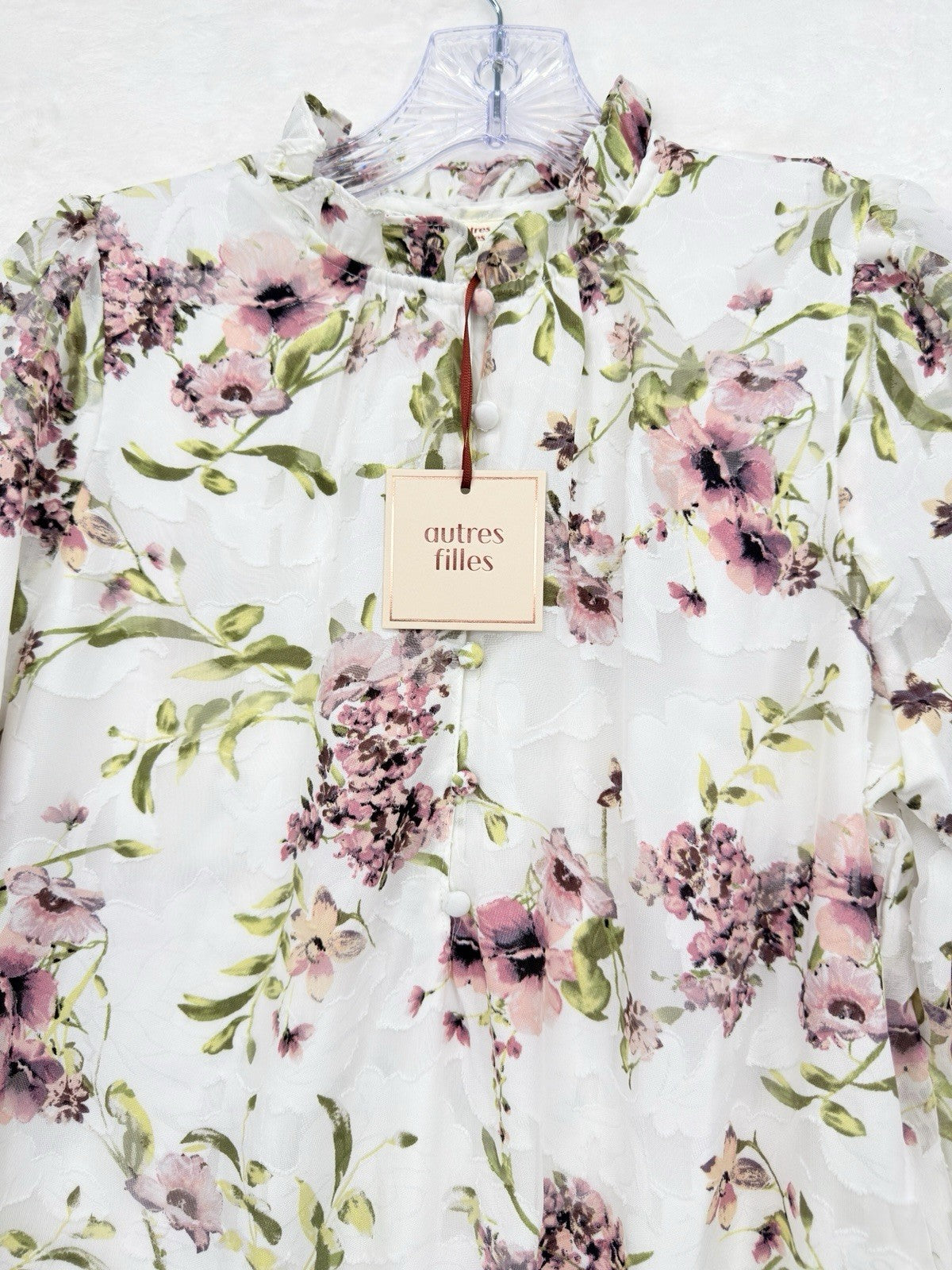 Autres Filles Top Small White Roses Long Sleeve Blouse Cottagecore Fairycore New