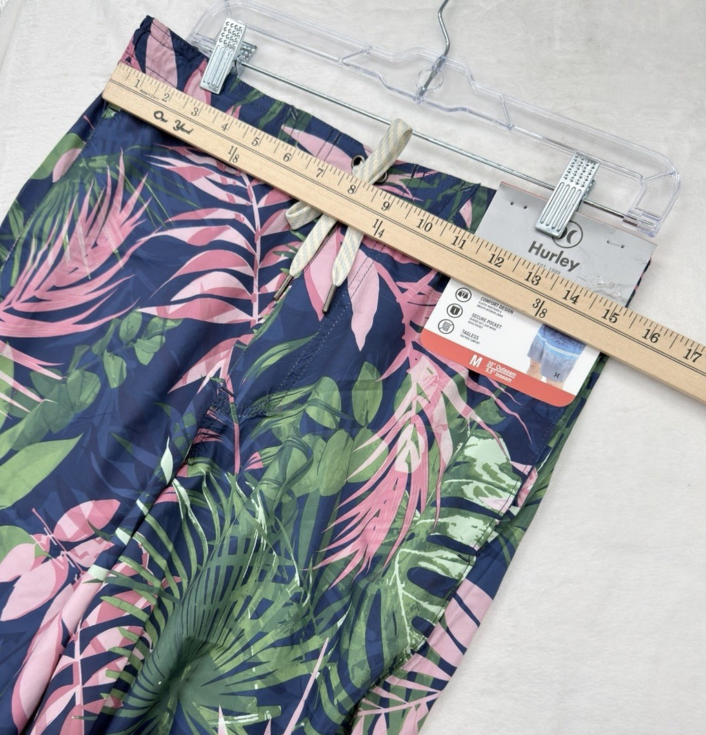 Hurley Board Shorts Medium Mens Blue Floral Unlined Pockets Swim Trunks 9” NWT
