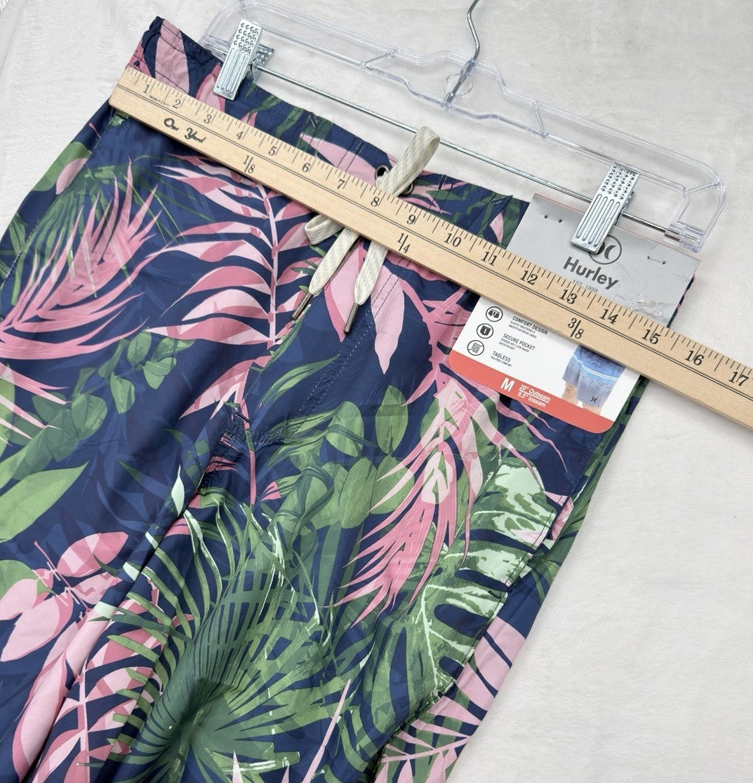 Hurley Board Shorts Medium Mens Blue Floral Unlined Pockets Swim Trunks 9” NWT