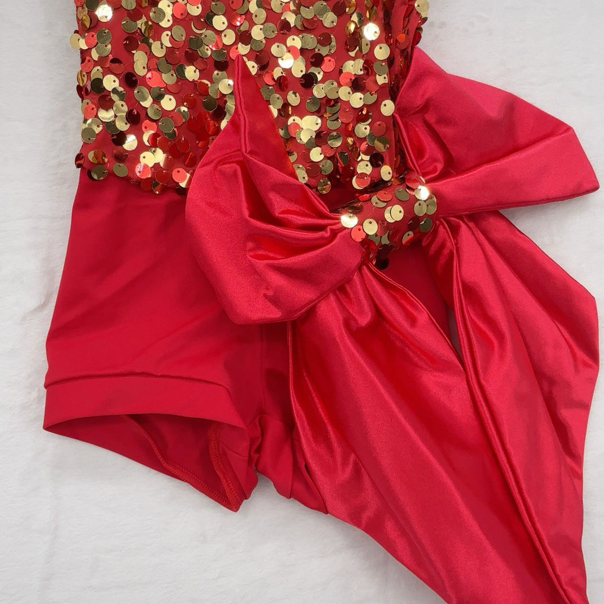 Weissman Girls Small SC Red Bright Lights Asymmetrical Biketard Dance Sequined