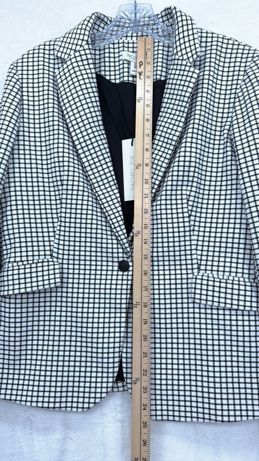 Rachel Zoe Blazer Large Womens Black White Check One Button Jacket Lined New NWT