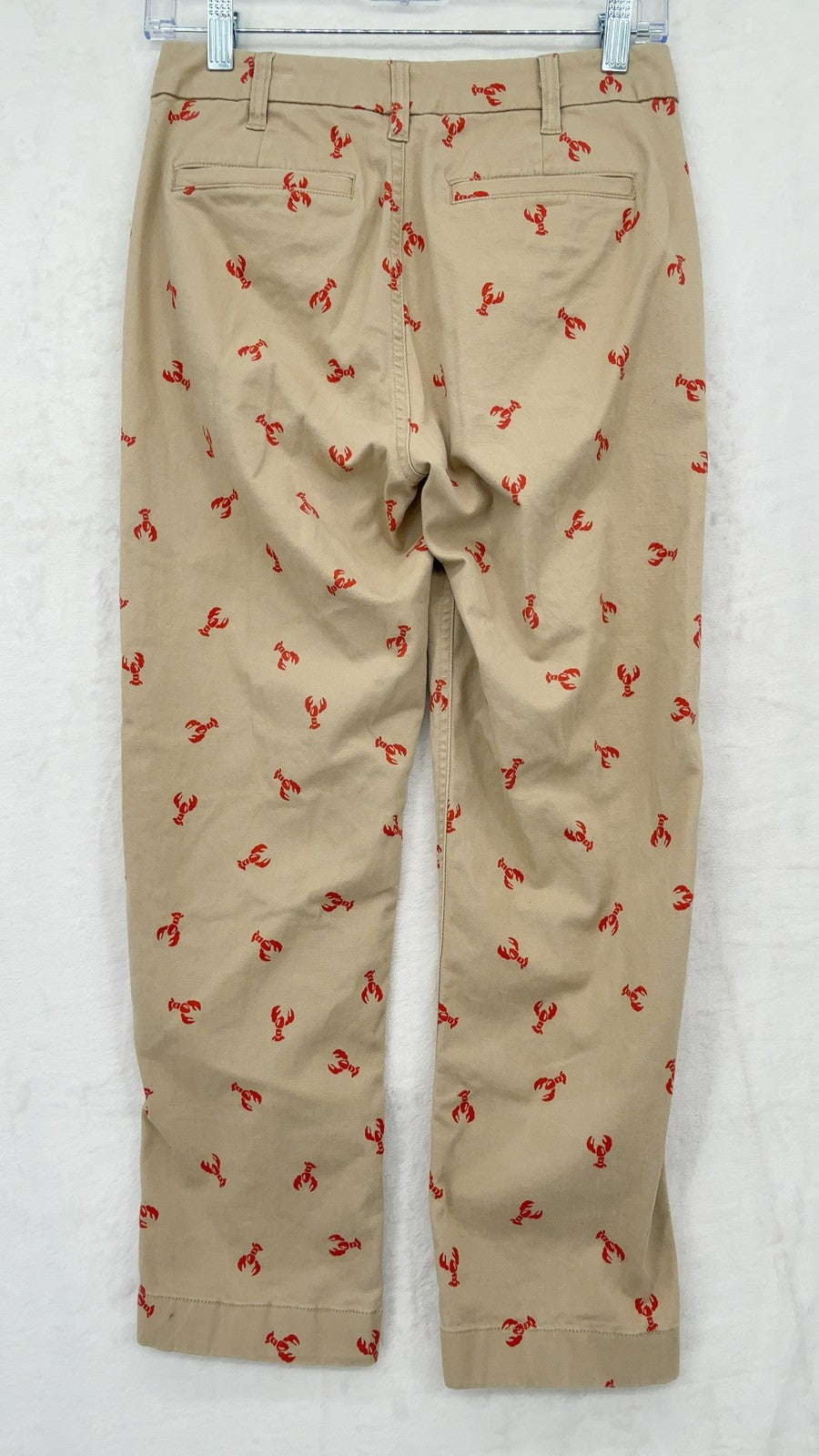 J Crew High Rise Girlfriend Chinos Pants 0P Womens Khaki Lobster Print 0 Petite