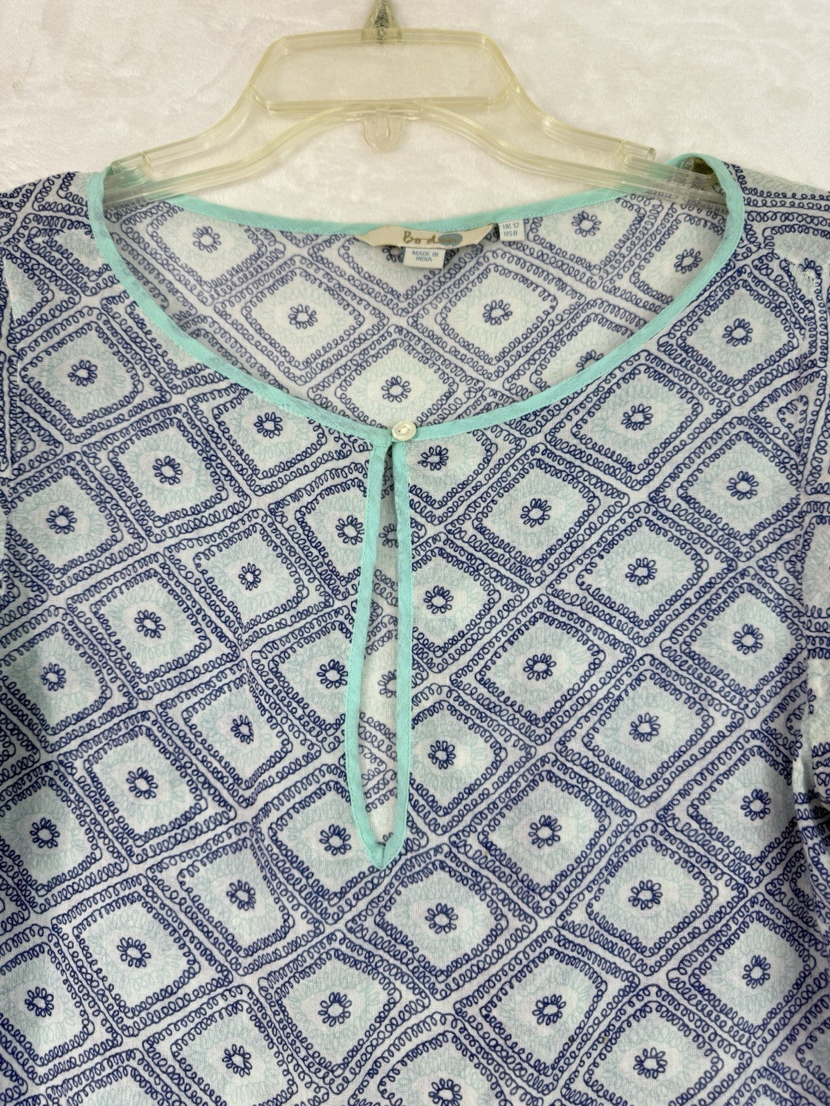 Boden Tops Women 10 Tunic Blue Lightweight Top Blouse 100% Cotton
