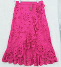 J Crew XS Midi Skirt Bright Pink Wrap 100% Cotton Ruffle Front Eyelet Womens New