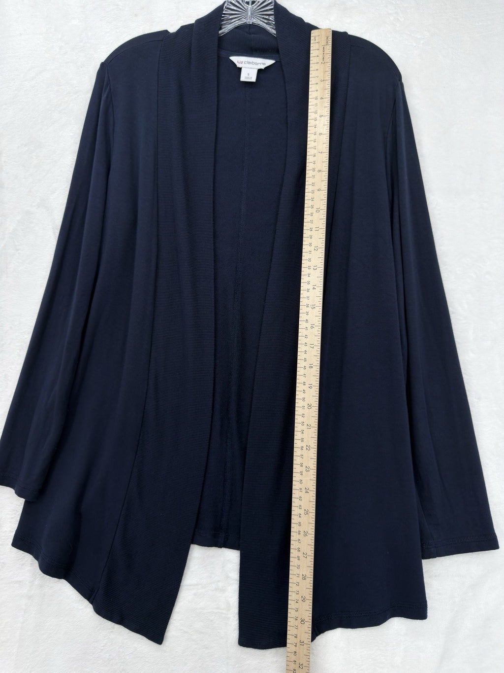 Liz Claiborne French Terry Cardigan Small Navy Blue Open Front Knit Sweater