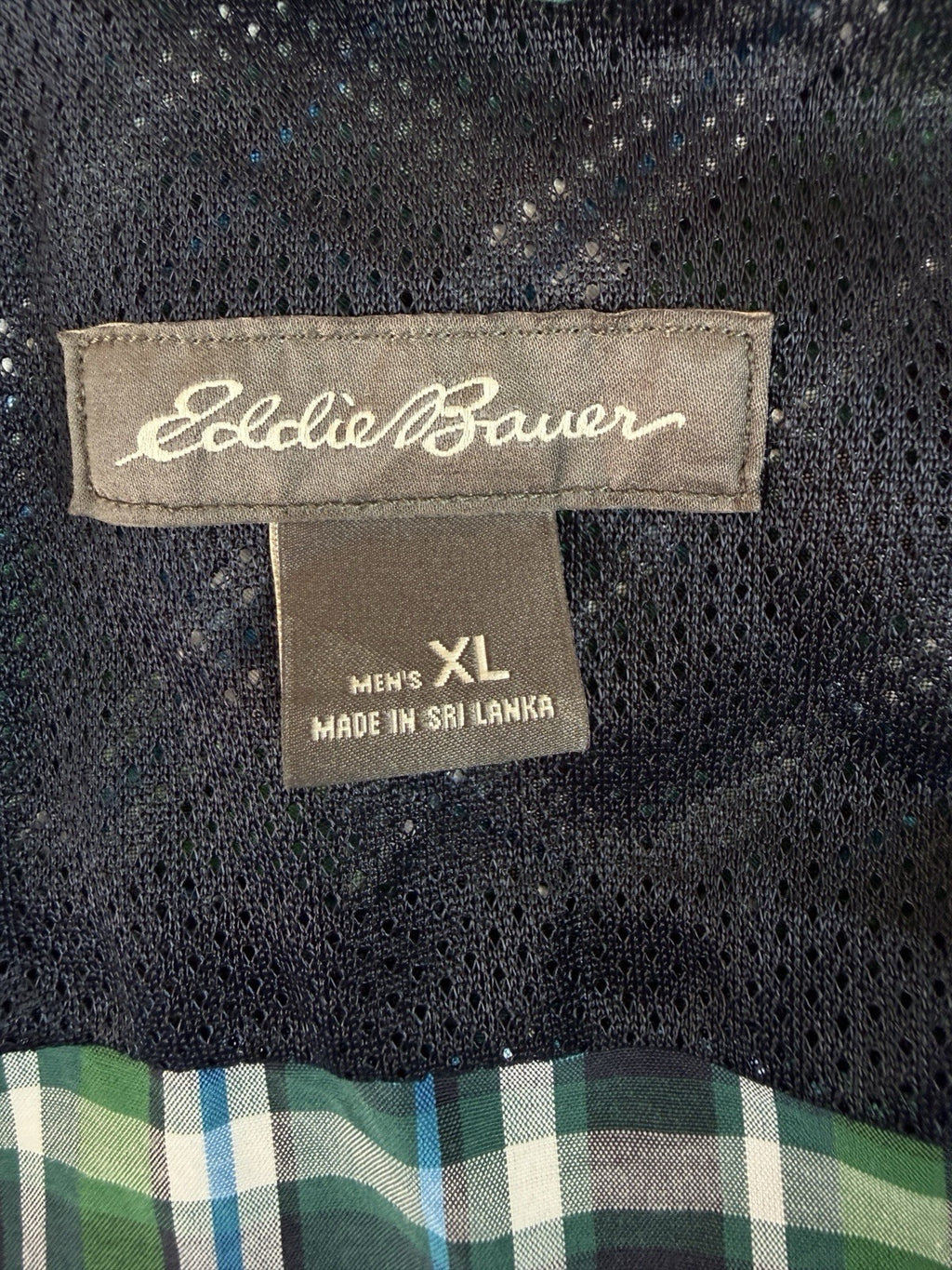 Eddie Bauer XL Short Sleeve Shirt Green Blue Button Up Lightweight